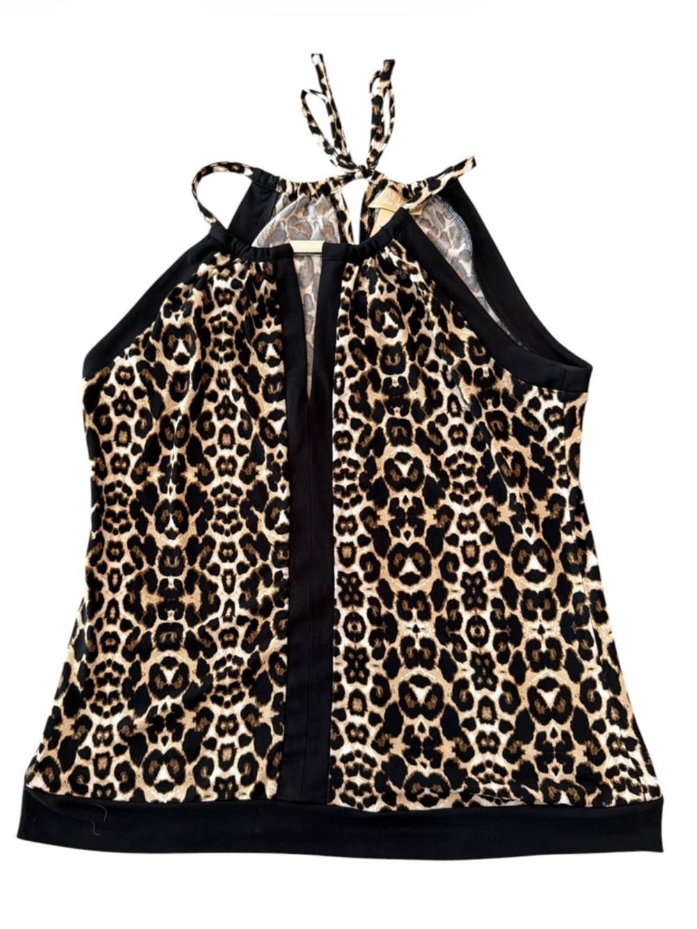 Miss Tina Leopard Print Halter Top Silver Bar Keyhole Size M Y2K